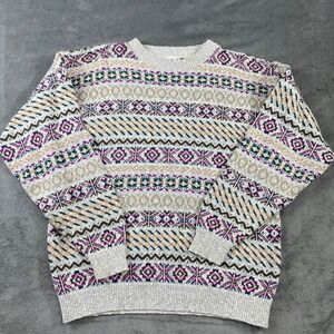 VTG JJ Cochran Sweater Mens Medium Fair Isle Geometric Knit Pullover Long Sleeve